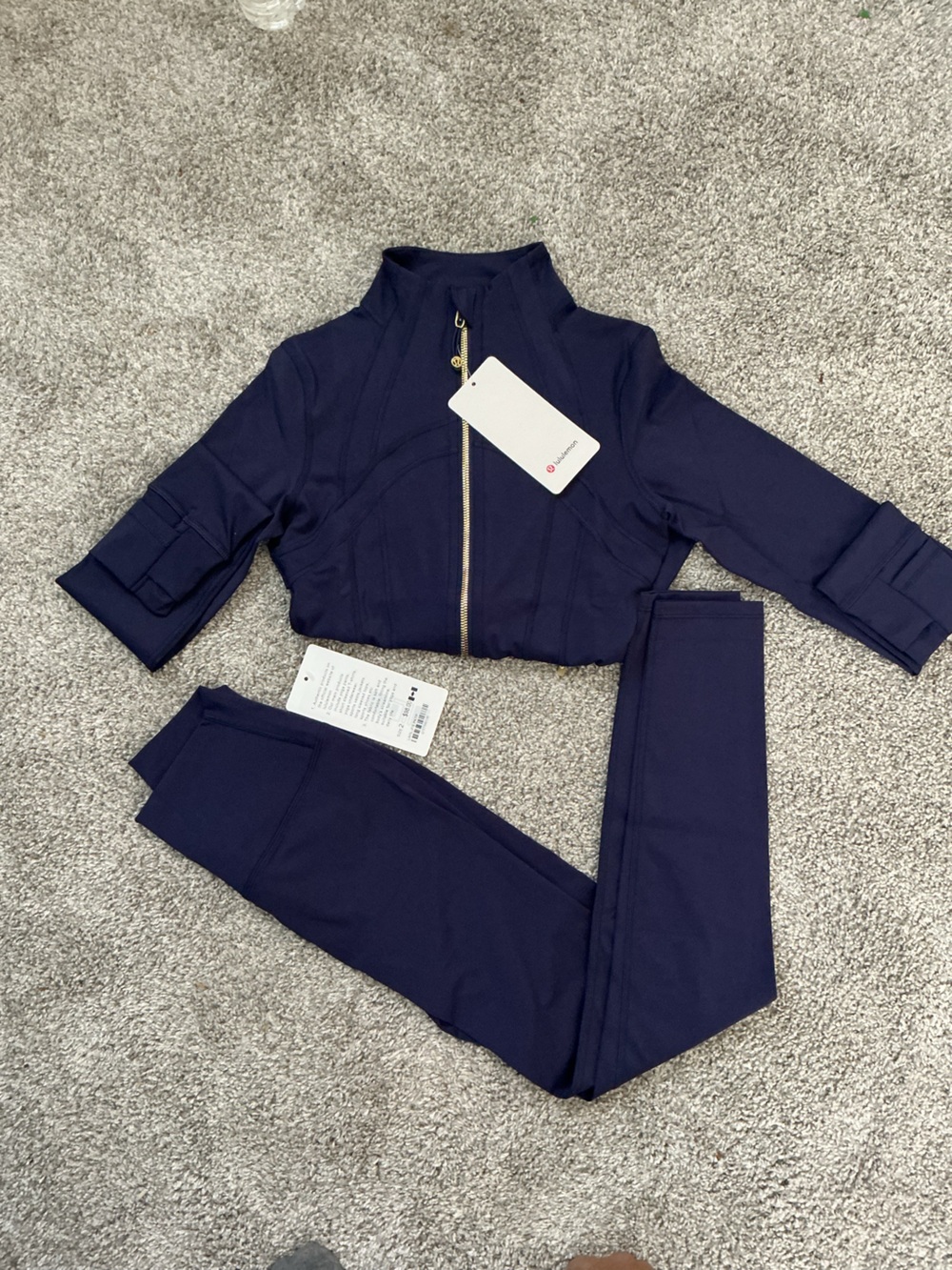 lululemon athletica Women's Deep Navy Legging Set with Gold Zipper